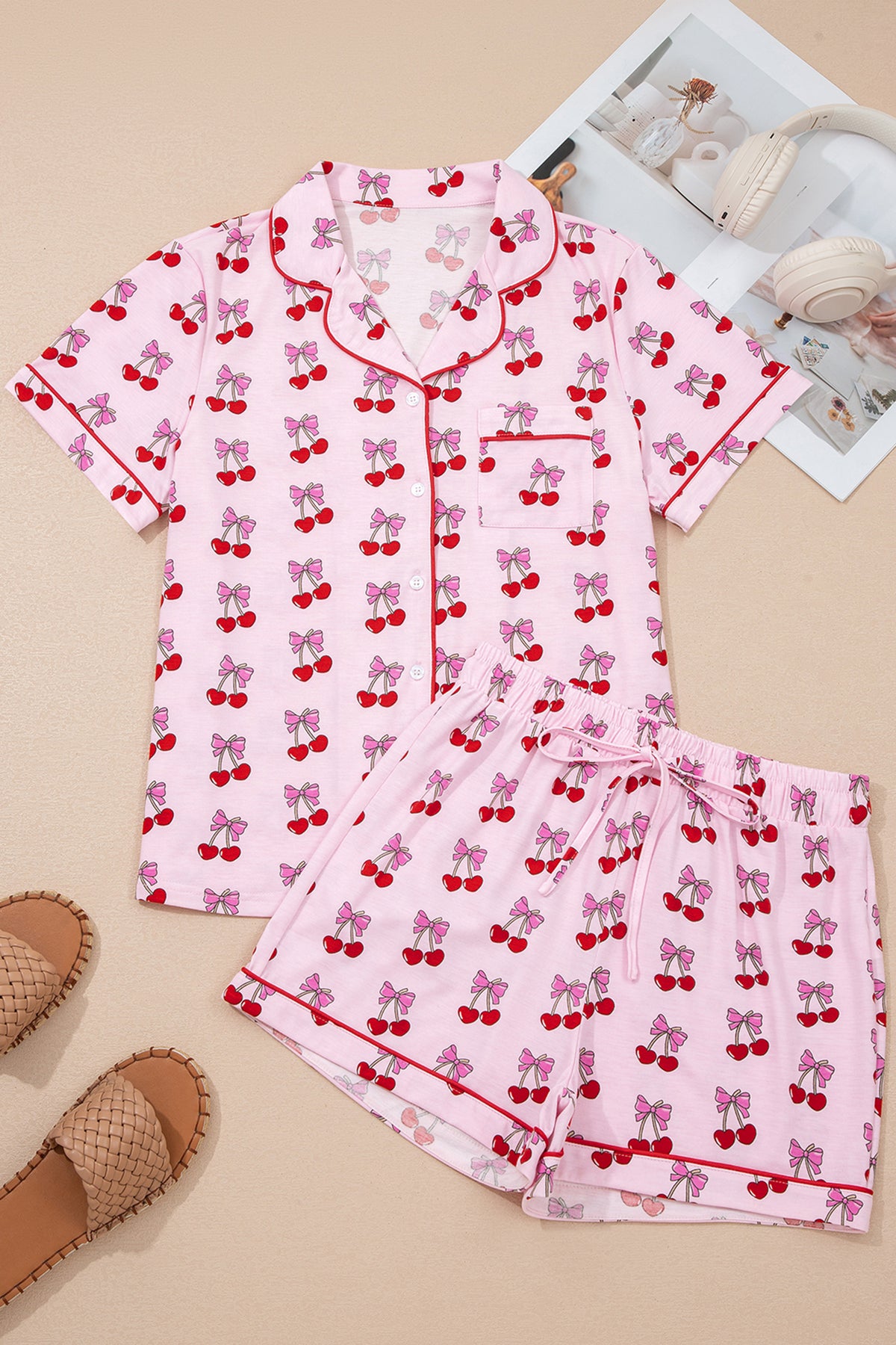 Bow Print Short Pajama Set
