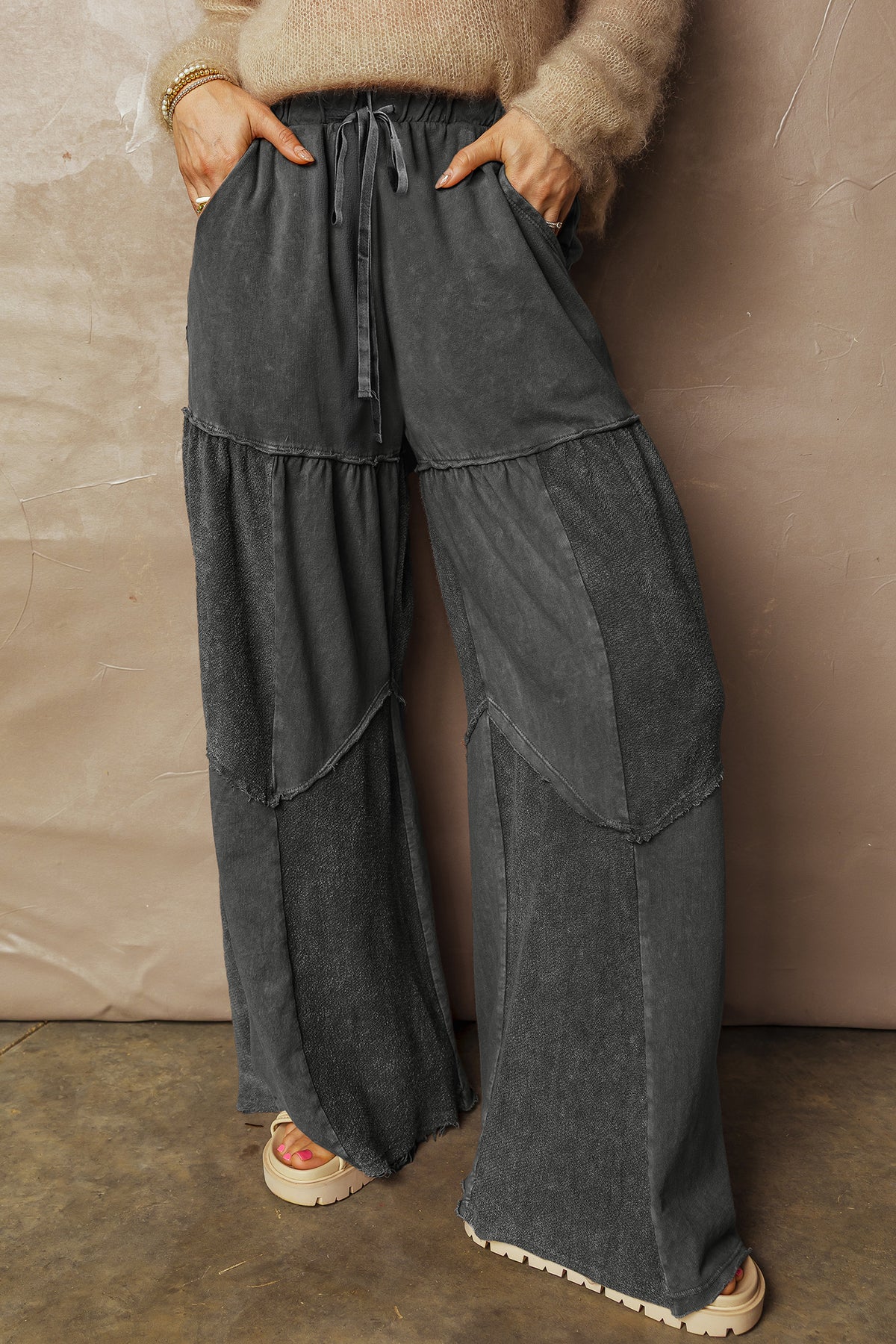 Mineral Wash Tiered Wide Leg Drawstring Pants