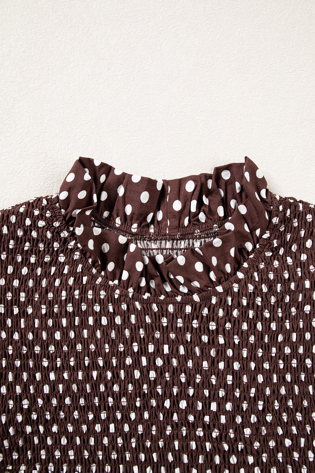 Polka Dot Ruffled High Neck Ruffle Hem Blouse