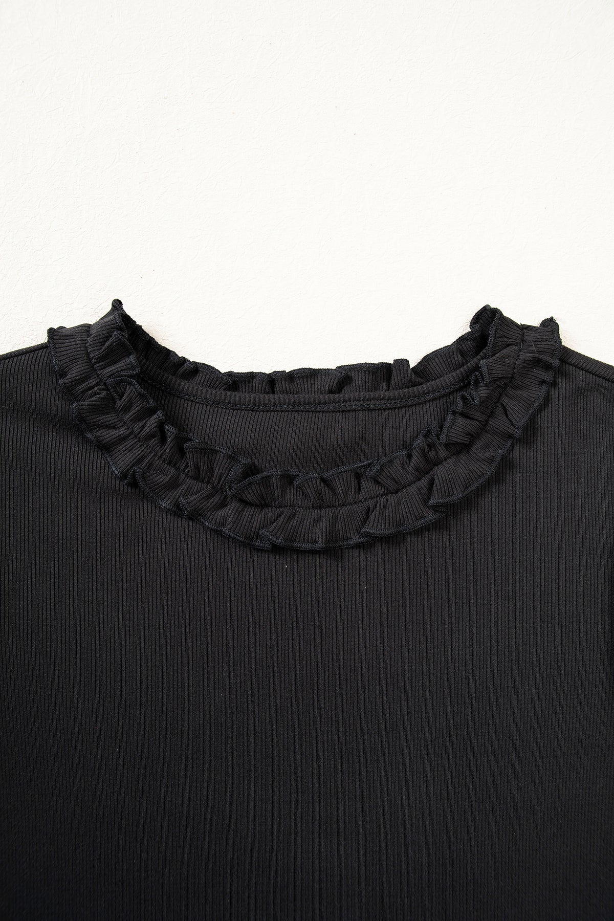 Round Neck Frill Detail Long Sleeve Top