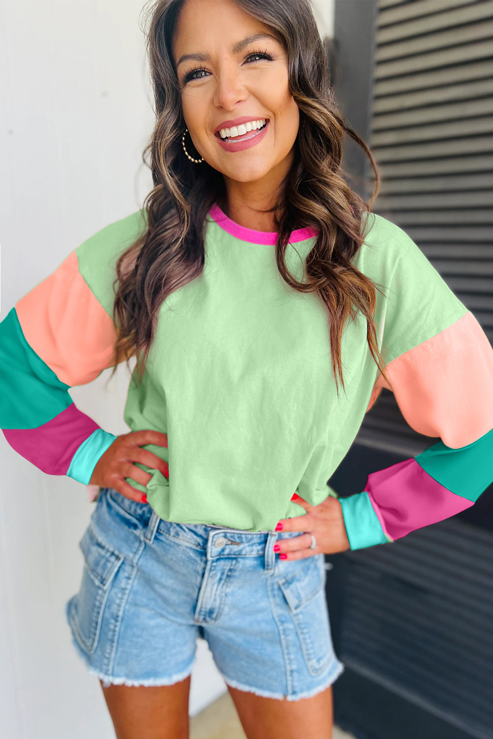 Colorblock Long Sleeve Loose Top
