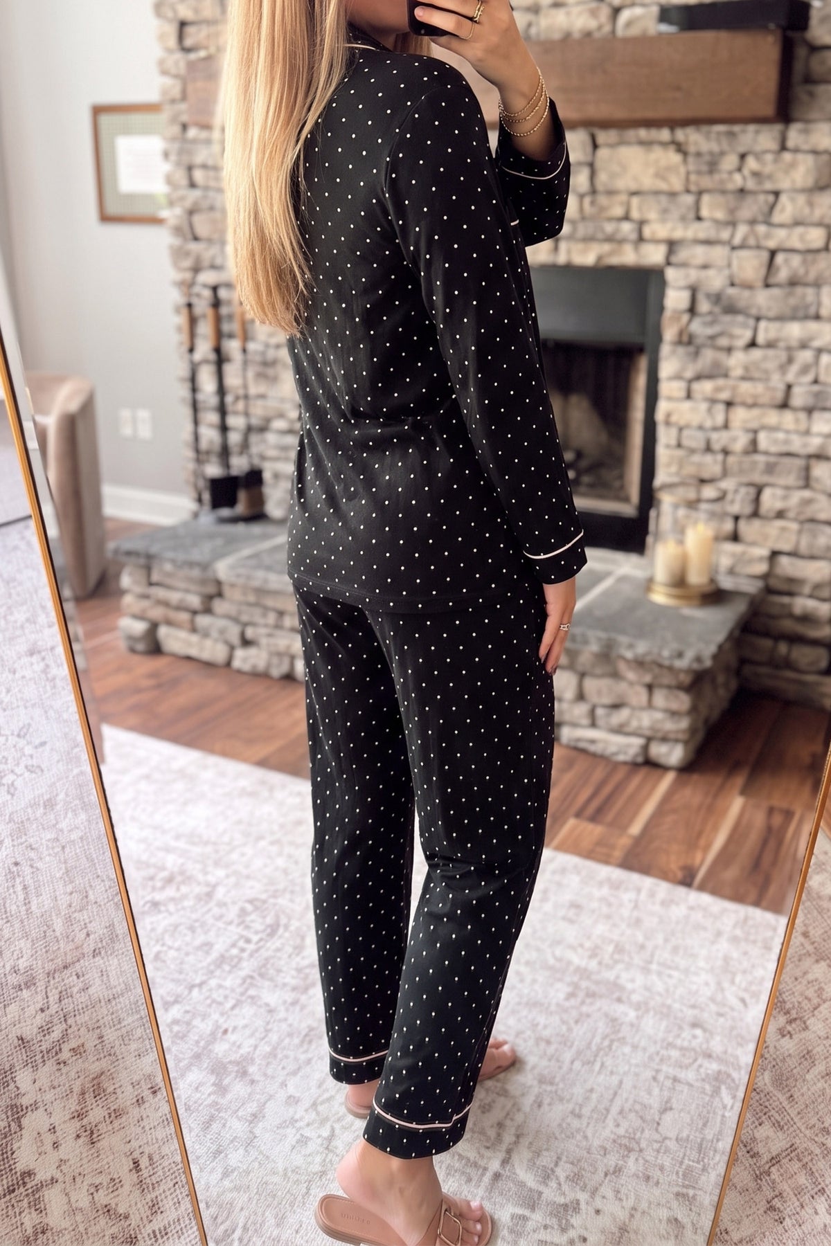 Polka Dot Long Sleeve Two Piece Pajama Pant Set