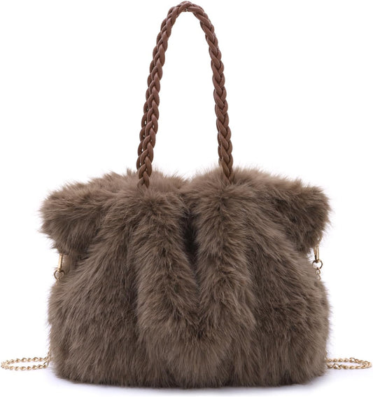 Women Fuzzy Handbag  Faux Fur Purse