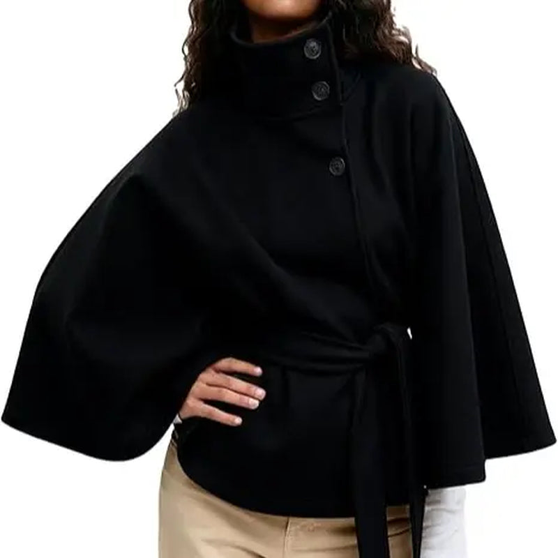 Poncho Pea Coat for Women Wool Blend