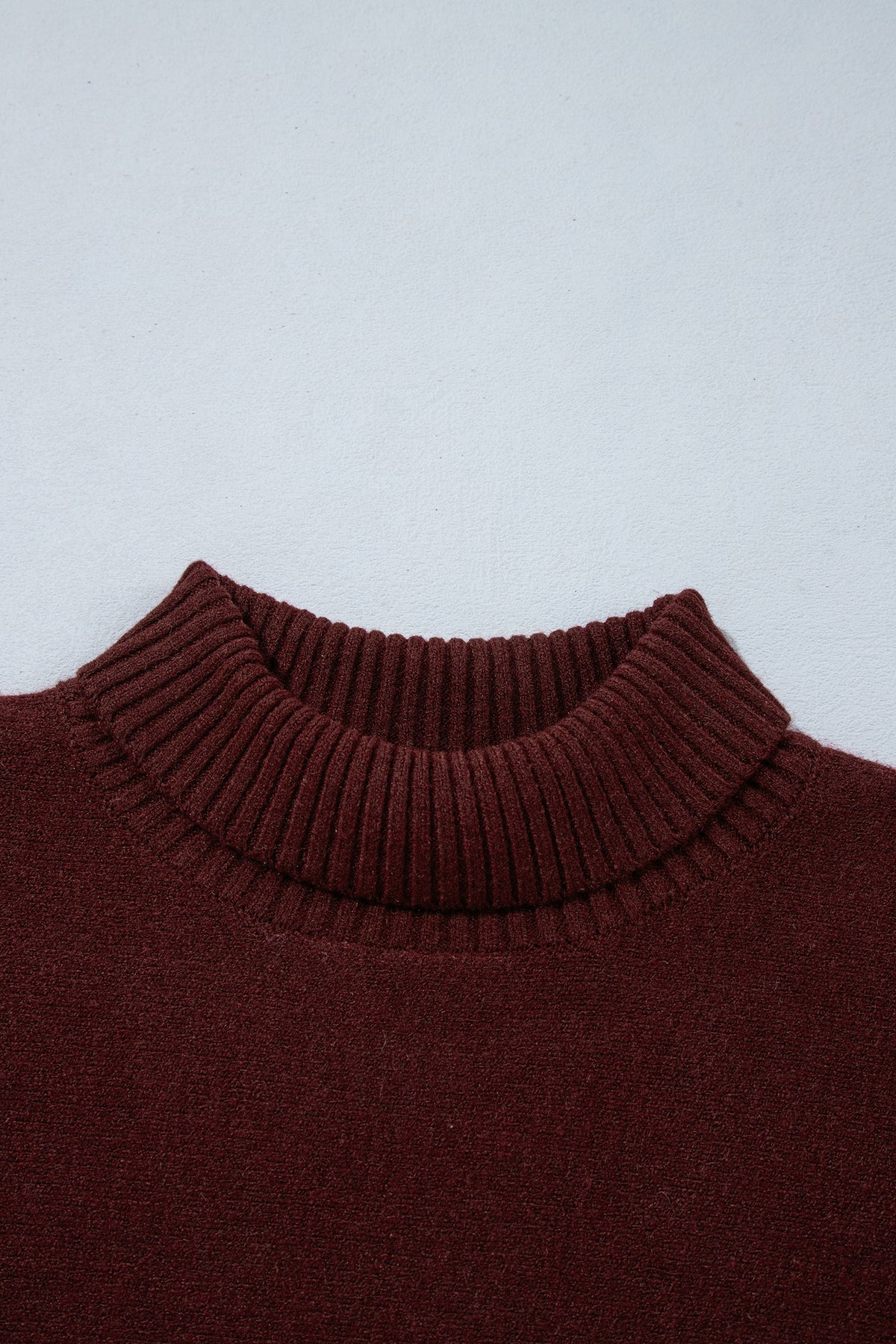Ribbed Trim High Neck Short Sleeve Sweater