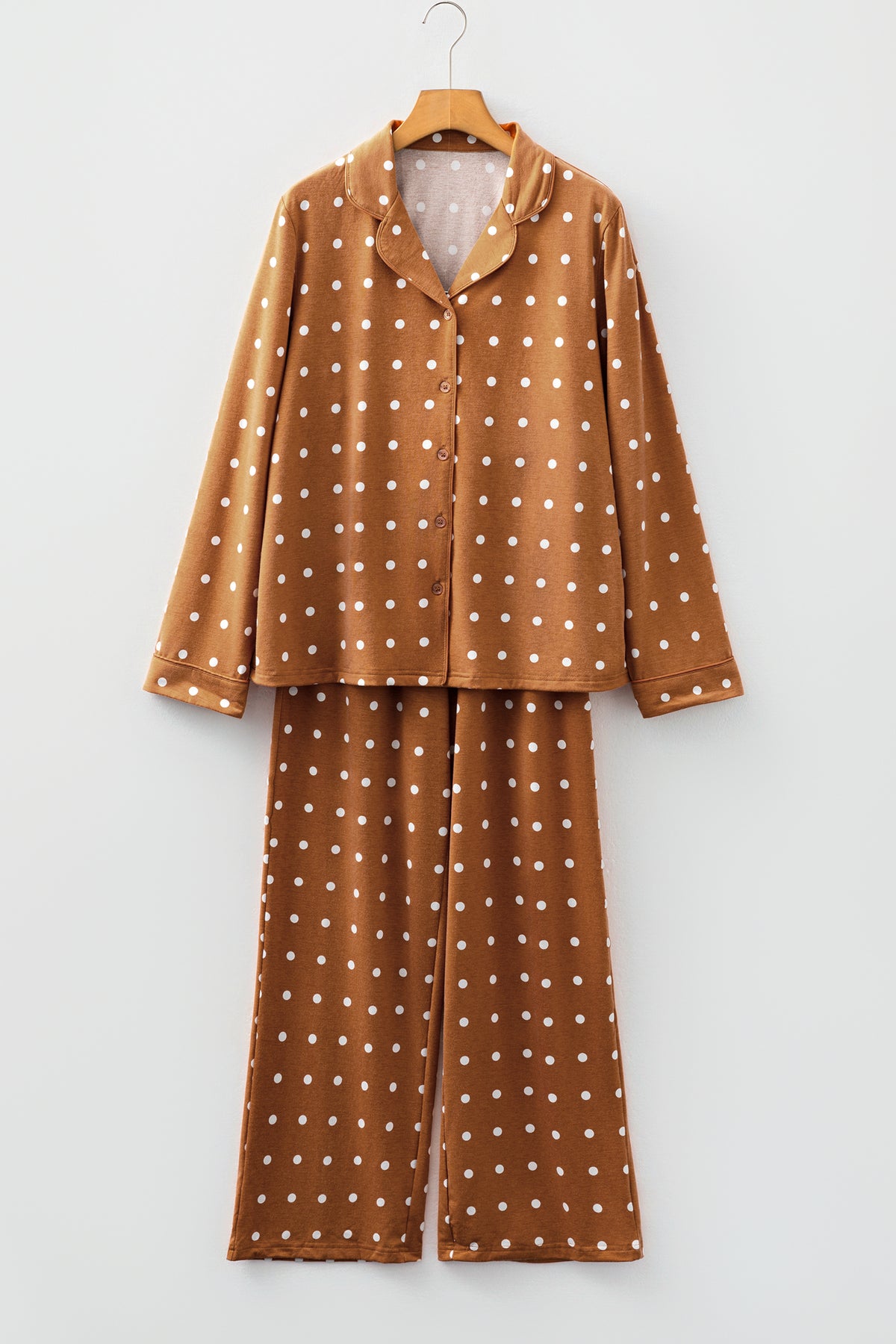 Brown Polka Dot 2pcs Pajama Set