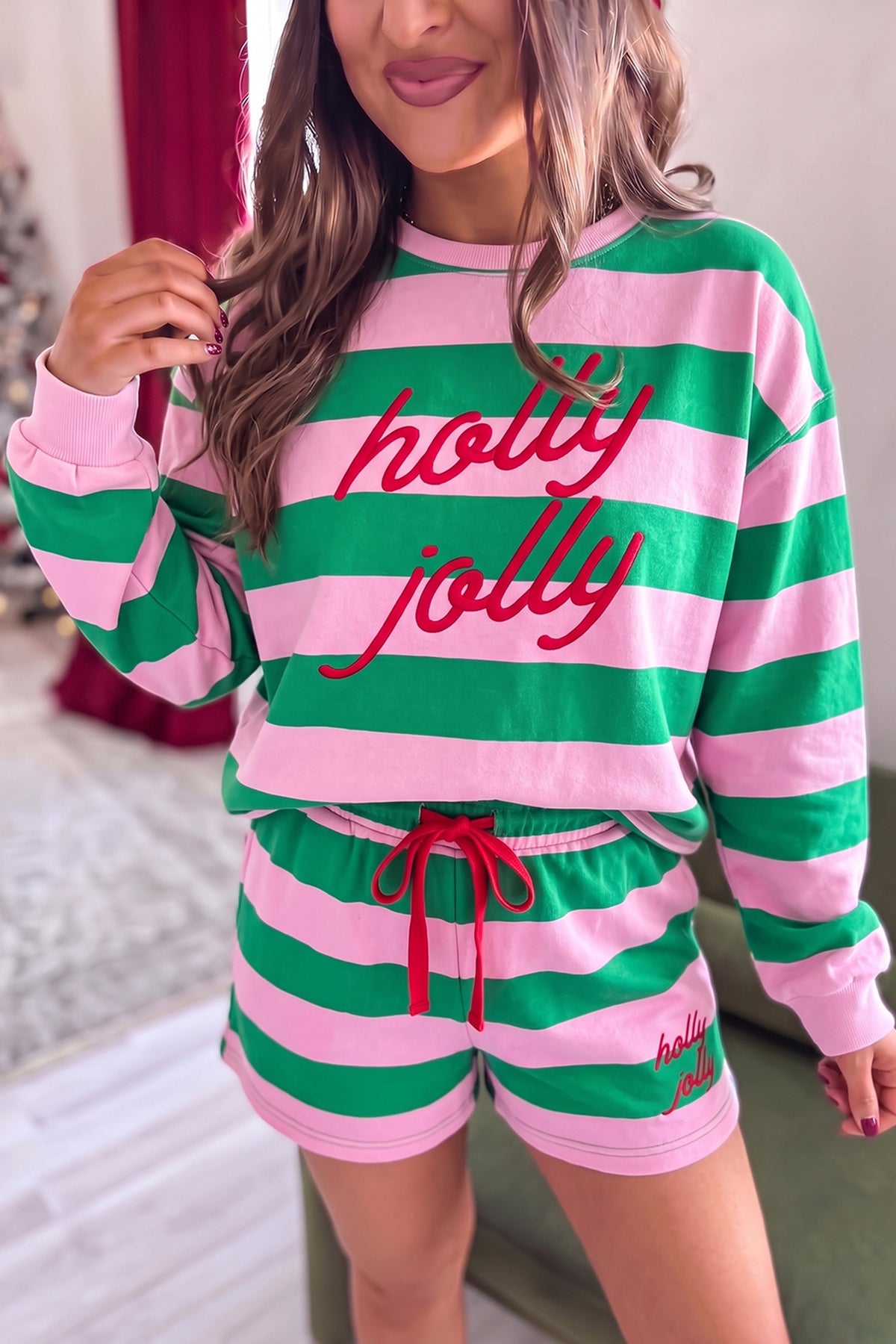 Holly Jolly Embroidery 2-Piece Shorts Set