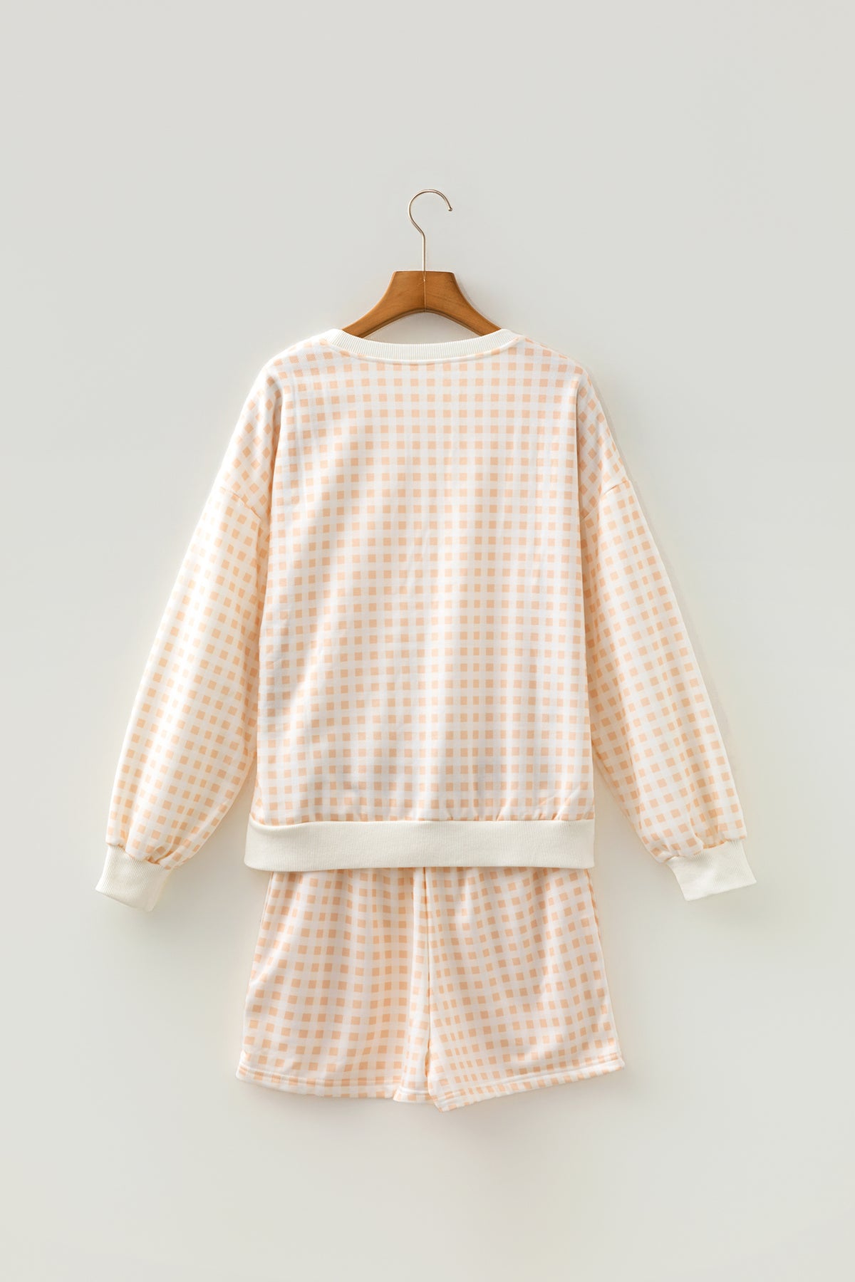Plaid Baggy Pullover & Drawstring Shorts 2pcs Outfit