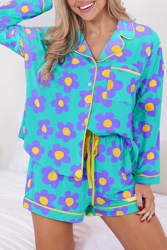 Green Flower Print 2 pc pajama set