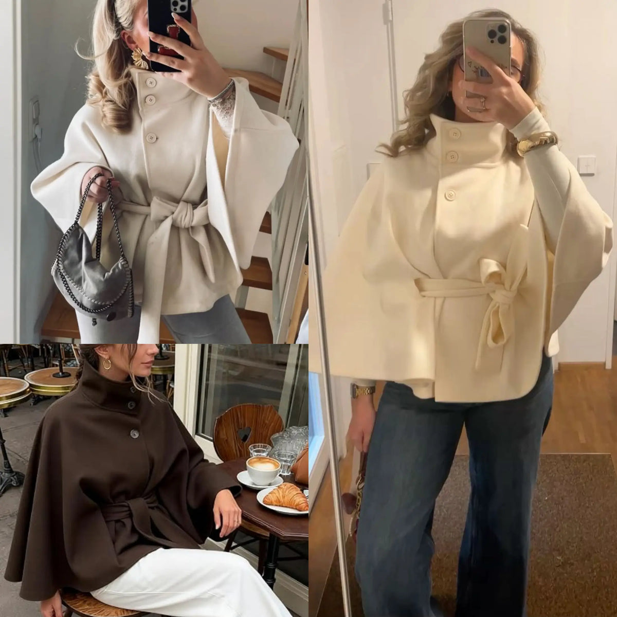 Poncho Pea Coat for Women Wool Blend