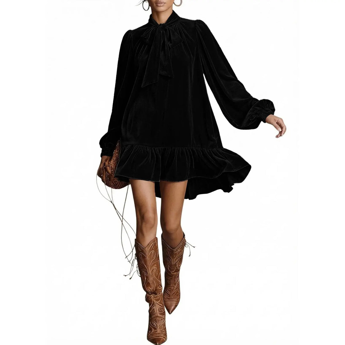 Women's Velvet Bow Mini Dress