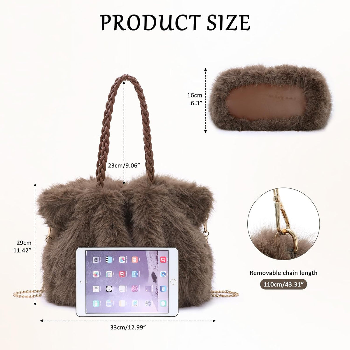 Women Fuzzy Handbag  Faux Fur Purse