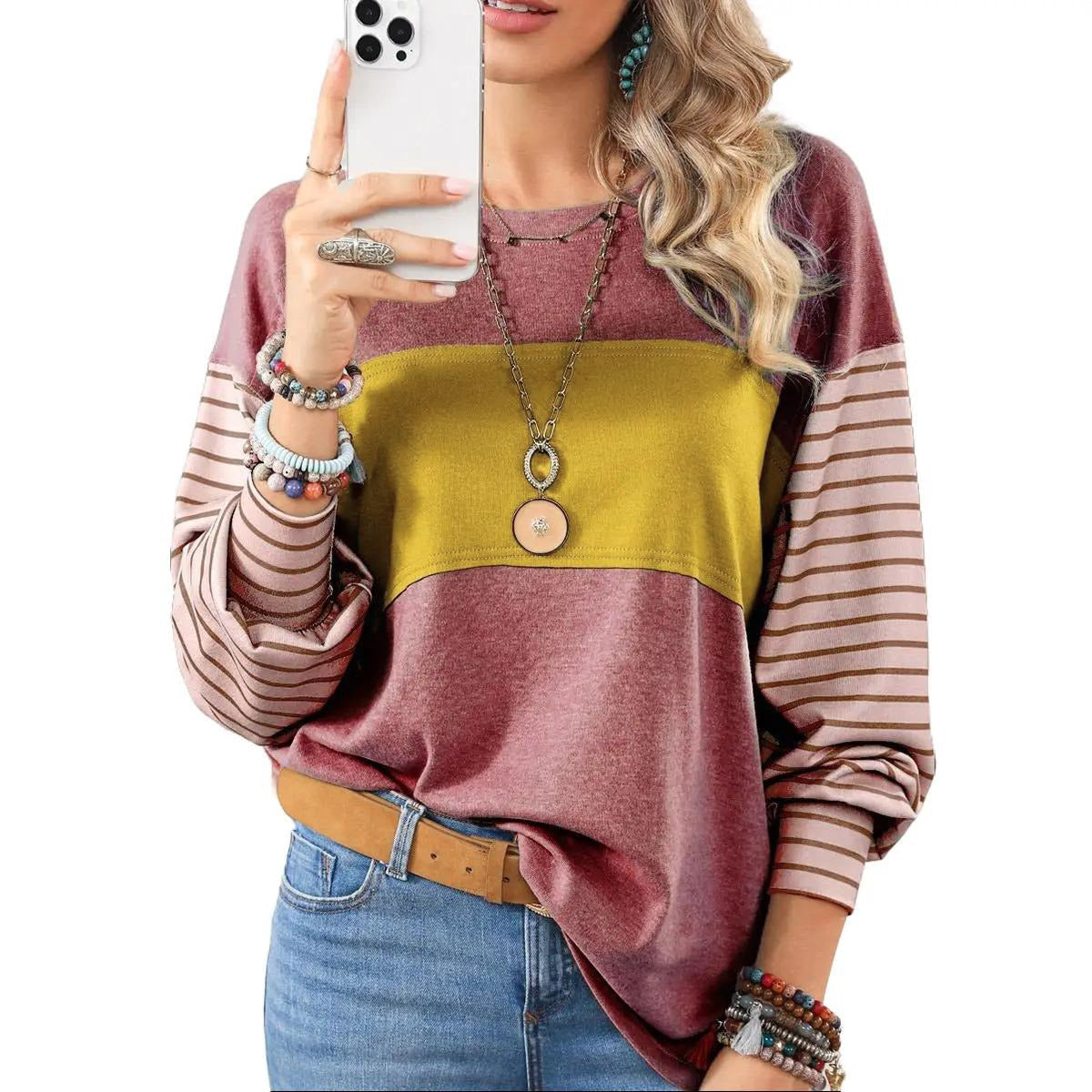 Womens Long Sleeve Pullover Top Striped