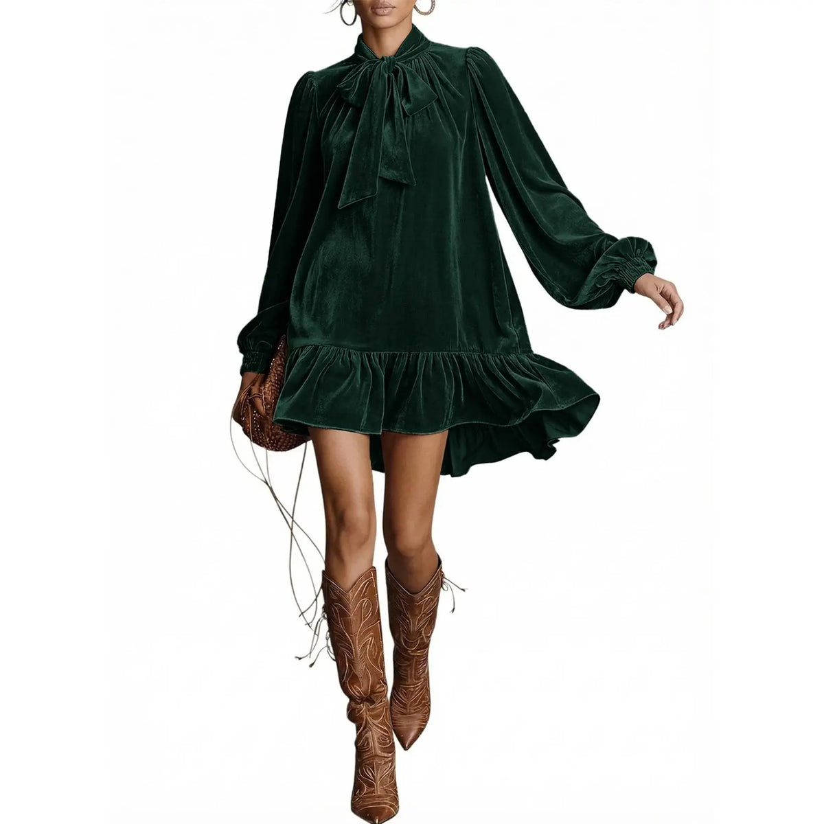 Women's Velvet Bow Mini Dress