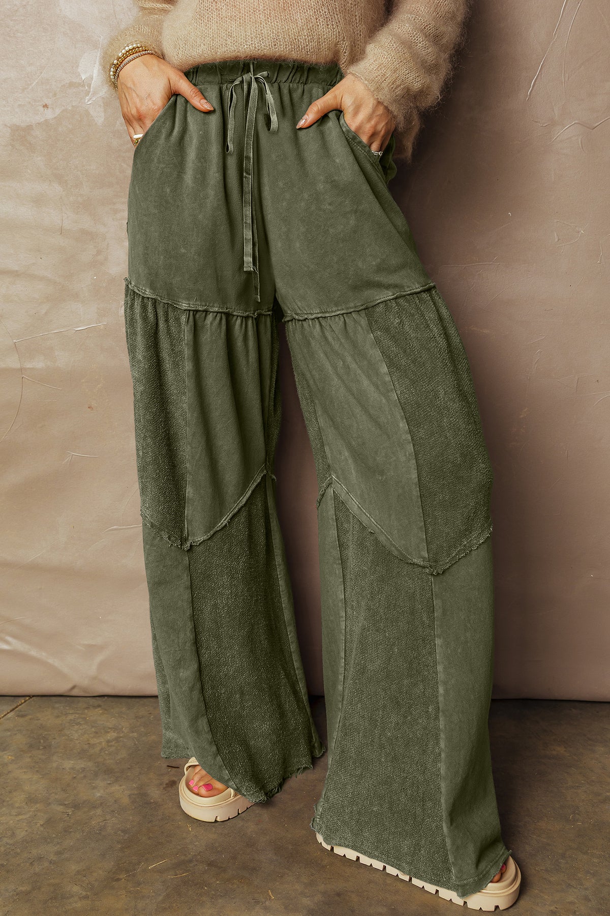 Mineral Wash Tiered Wide Leg Drawstring Pants