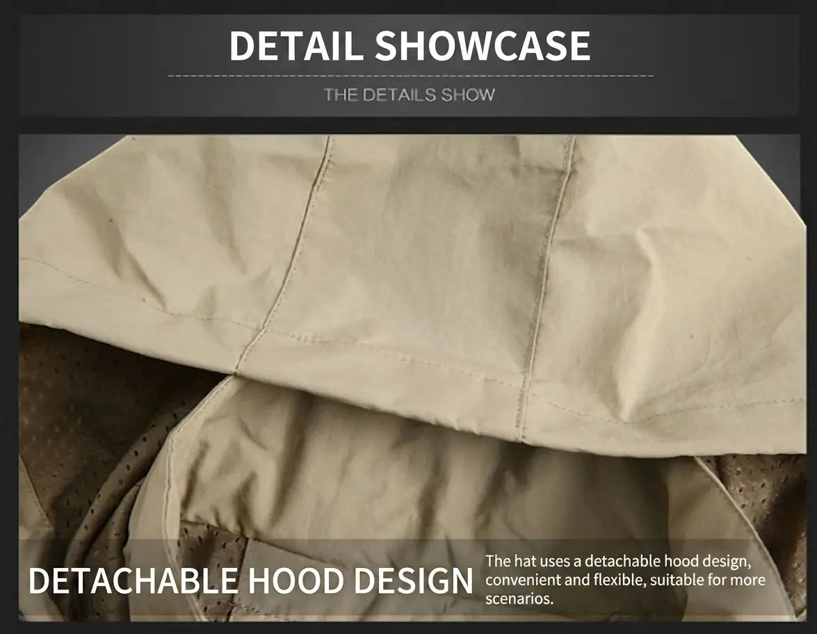 Men's Lightweight Detachable Hood Zipper Multi-Pocket Casual Windbreaker