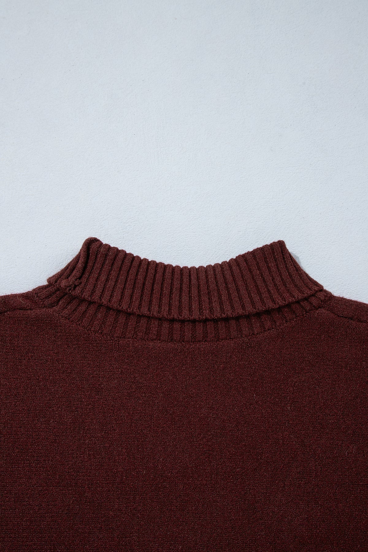 Ribbed Trim High Neck Short Sleeve Sweater