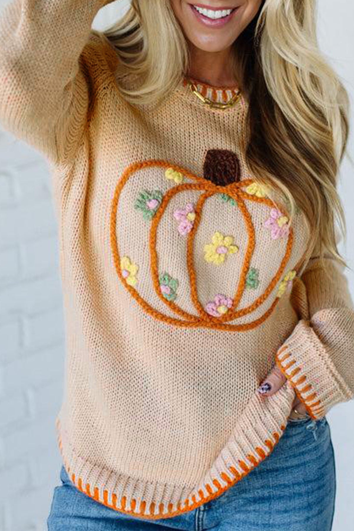 Embroidery Pumpkin Sweater