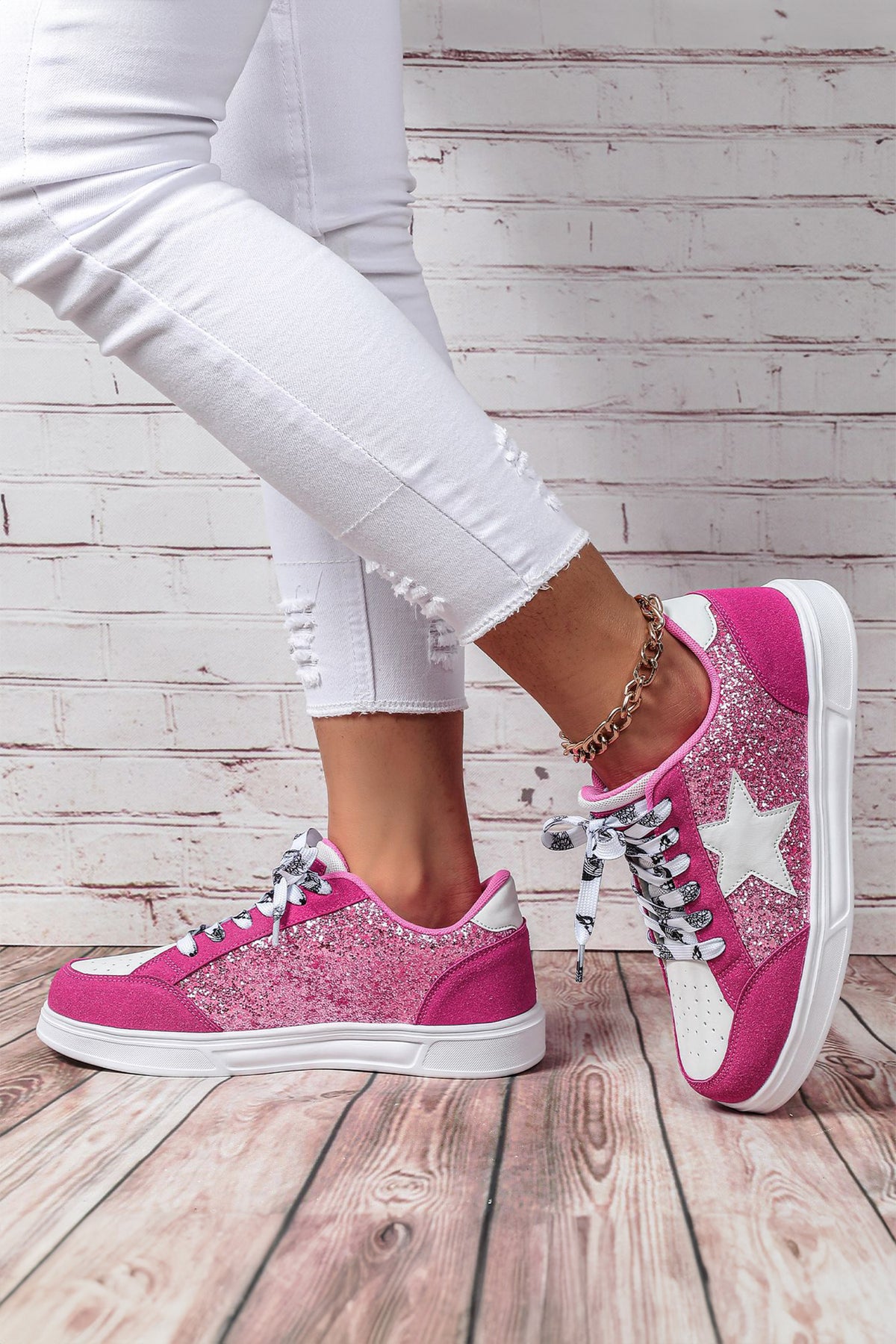 Glitter Star Patchwork Lace-up Shoes