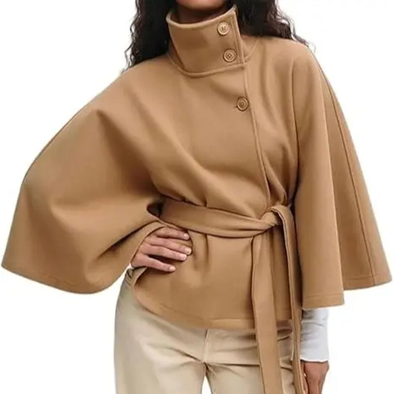 Poncho Pea Coat for Women Wool Blend