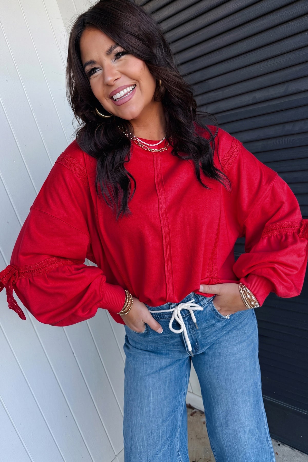 Raw Seam Lace Detail Sweatshirt