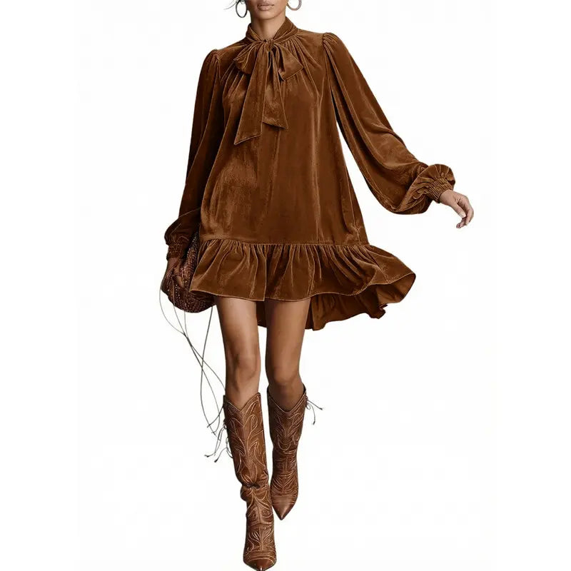 Women's Velvet Bow Mini Dress