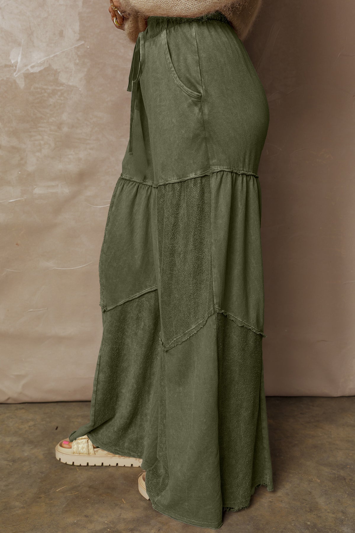 Mineral Wash Tiered Wide Leg Drawstring Pants