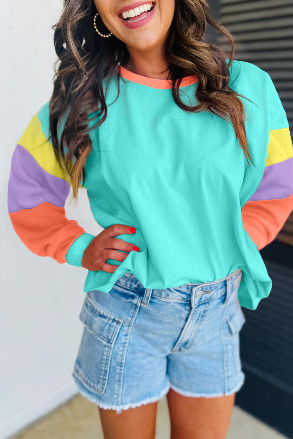 Colorblock Long Sleeve Loose Top